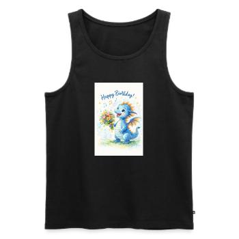 Dragon bleu avec bouquet de fleurs - Débardeur bio Premium Homme - noir - Devant - AI Model Male 178 light (178cm)