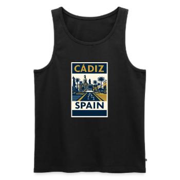 Cádiz Spanien – Retro Reiseposter Navy/Gold - Männer Premium Bio Tank Top - Schwarz - Vorne - AI Model Male 178 light (178cm)