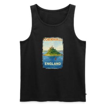 Cornwall England – Watercolor Travel Poster - Men's Premium Organic Tank Top - black - Front - AI Model Male 178 light (178cm)