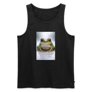Grenouille verte au centre - Débardeur bio Premium Homme - noir - Devant - AI Model Male 178 light (178cm)