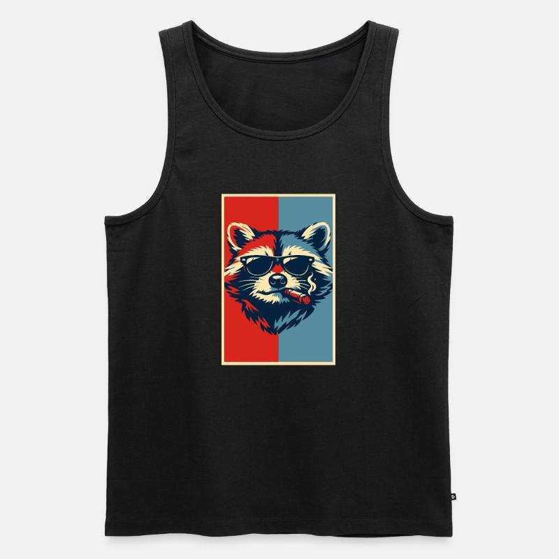 Waschbär-Pop-Art: Sonnenbrillen-Zigarre - Männer Premium Bio Tank Top - Schwarz