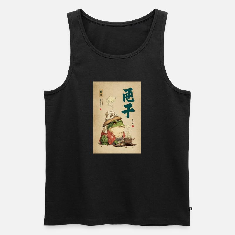 Frosch-Samurai im Seidenmantel mit Tee - Männer Premium Bio Tank Top - Schwarz