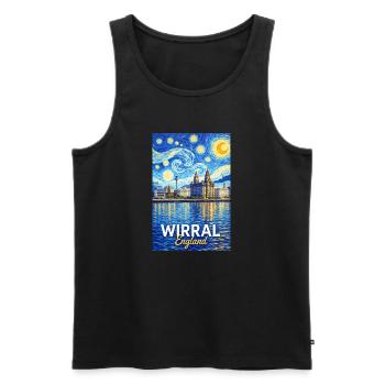 La silhouette de l’Angleterre du Wirral dans le ciel étoilé - Débardeur bio Premium Homme - noir - Devant - AI Model Male 178 light (178cm)