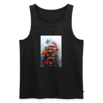 PAS BESOIN D’ADRESSE - Villa moderne de l’île d’automne - Débardeur bio Premium Homme - noir - Devant - AI Model Male 178 light (178cm)
