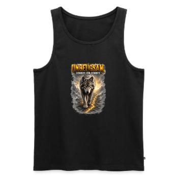 Unbeugsam - Schritt für Schritt/Wolf Motiv - Männer Premium Bio Tank Top - Schwarz - Vorne - Michal (187cm)