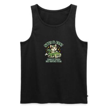 Katzenabenteuer im grünen Cabrio - Männer Premium Bio Tank Top - Schwarz - Vorne - Michal (187cm)
