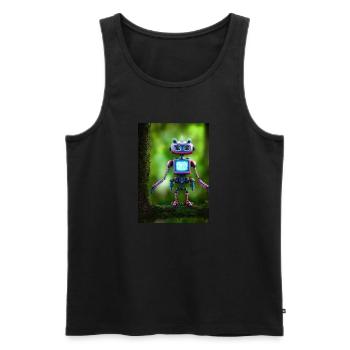Petit robot rose dans la forêt - Débardeur bio Premium Homme - noir - Devant - AI Model Male 178 light (178cm)