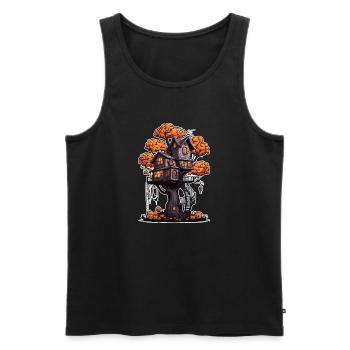 Cabane dans les arbres / Cime des arbres / Cabane dans les arbres / Aventure - Débardeur bio Premium Homme - noir - Devant - AI Model Male 178 light (178cm)
