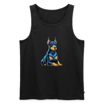 Dobermann sitzend mit Hundeblick - Männer Premium Bio Tank Top - Schwarz - Vorne - Michal (187cm)