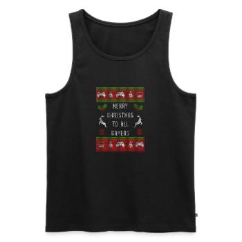 Noël laid chandail Joyeux Noël à tous les joueurs - Débardeur bio Premium Homme - noir - Devant - AI Model Male 178 light (178cm)