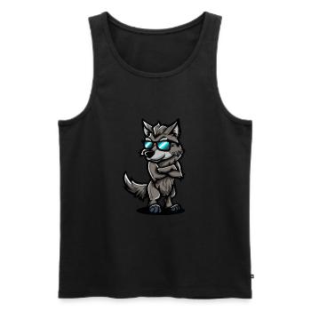 Wolf Cool Comic - Männer Premium Bio Tank Top - Schwarz - Vorne - Michal (187cm)
