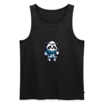 Panda in Pyjama und Schal mit einer Tasse Kaffee - Männer Premium Bio Tank Top - Schwarz - Vorne - AI Model Male 178 light (178cm)