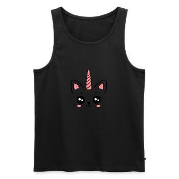 Meowicorn Unicorn Licorne chat enfant chat doux - Débardeur bio Premium Homme - noir - Devant - AI Model Male 178 light (178cm)