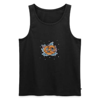 Pretzel with white stars in the background - Men's Premium Organic Tank Top - black - Front - AI Model Male 178 light (178cm)