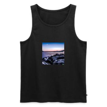 Coucher de soleil au néon - Débardeur bio Premium Homme - noir - Devant - Michal (187cm)