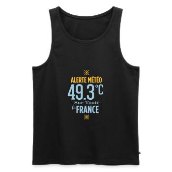 Alerte météo 49.3°C sur toute la France - Débardeur bio Premium Homme - noir - Devant - AI Model Male 178 light (178cm)