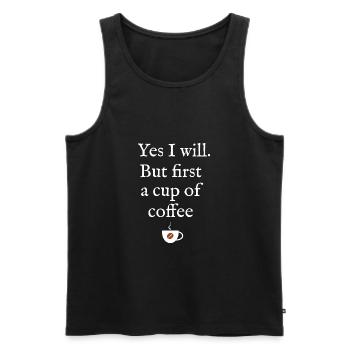 But first coffee - Men's Premium Organic Tank Top - black - Front - AI Model Male 178 light (178cm)