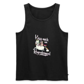 Küss mich am Regenbogen Einhorn Mops Spruch Lustig - Männer Premium Bio Tank Top - Schwarz - Vorne - Michal (187cm)