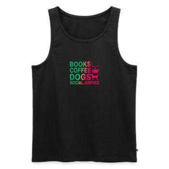 Livres et café et chiens et justice sociale - Débardeur bio Premium Homme - noir - Devant - Michal (187cm)