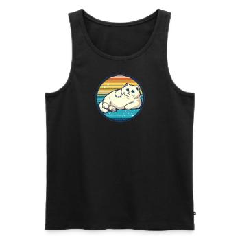 fat, fat, white cat with blue eyes - Men's Premium Organic Tank Top - black - Front - AI Model Male 178 light (178cm)