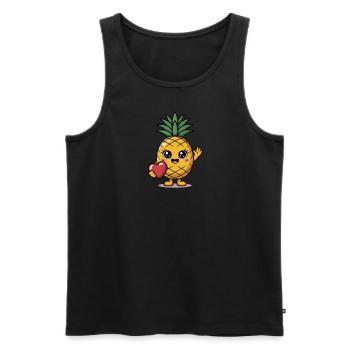 Dessin animé de coeur d’ananas kawaii - Débardeur bio Premium Homme - noir - Devant - AI Model Male 178 light (178cm)