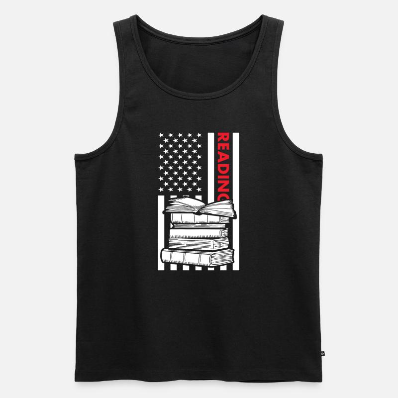 Reader Us Flag Reading - Männer Premium Bio Tank Top - Schwarz