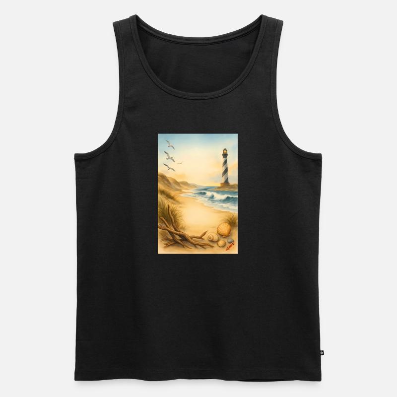 Strand mit Leuchturm - Männer Premium Bio Tank Top - Schwarz