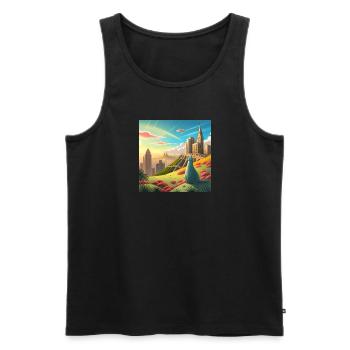 Monstre mignon dans un pré regardant la métropole - Débardeur bio Premium Homme - noir - Devant - Michal (187cm)