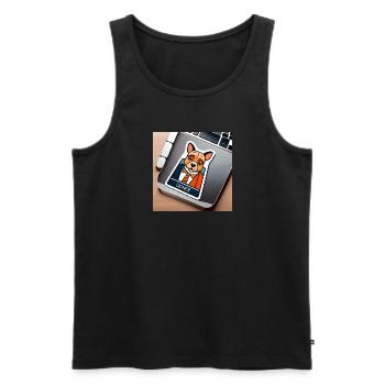 Autocollant chien mignon - Débardeur bio Premium Homme - noir - Devant - AI Model Male 178 light (178cm)