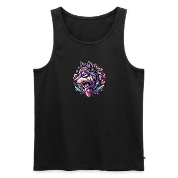 Digital Art - Majestic Wolf Head with Gemstone - Men's Premium Organic Tank Top - black - Front - AI Model Male 178 light (178cm)