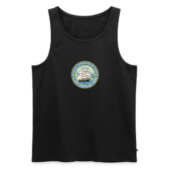 t- shirt humour marin breton " quand les mouettes" - Débardeur bio Premium Homme - noir - Devant - AI Model Male 178 light (178cm)
