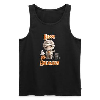 Halloween – Happy Halloween cute cat as mummy - Men's Premium Organic Tank Top - black - Front - AI Model Male 178 light (178cm)