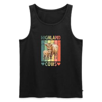Vache bovine écossaise des Highlands - Débardeur bio Premium Homme - noir - Devant - Michal (187cm)