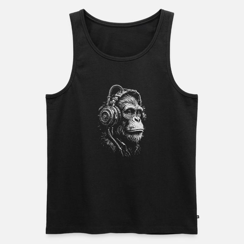 Kopfhöreraffen-Illustration - Männer Premium Bio Tank Top - Schwarz