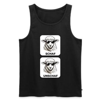 Schaf Unschaf - Wortspiel mit unscharf und Schaf - Männer Premium Bio Tank Top - Schwarz - Vorne - Michal (187cm)