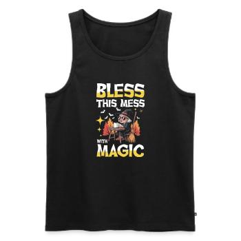 Bless This Mess With Magic Hexe Coffee Broom - Men's Premium Organic Tank Top - black - Front - Michal (187cm)