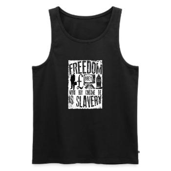 Freedom is Slavery - UK - Pound - Men's Premium Organic Tank Top - black - Front - AI Model Male 178 light (178cm)