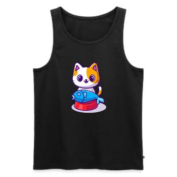 Süße Katze mit Fisch auf dem Futternapf - Männer Premium Bio Tank Top - Schwarz - Vorne - AI Model Male 178 light (178cm)