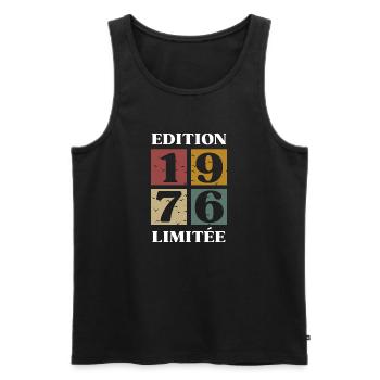 Edition limitée 1976 - 47e anniversaire - Débardeur bio Premium Homme - noir - Devant - AI Model Male 178 light (178cm)