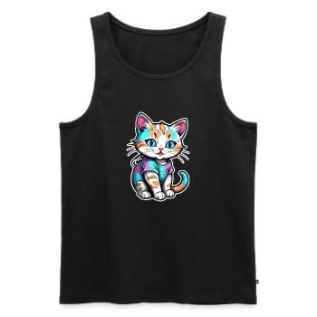 chat aquarelle kawaii - Débardeur bio Premium Homme - noir - Devant - Michal (187cm)