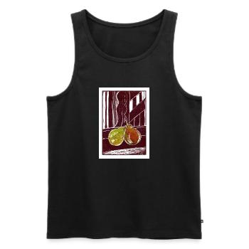 Linolschnitt Birnen Farbvariante - Männer Premium Bio Tank Top - Schwarz - Vorne - Michal (187cm)
