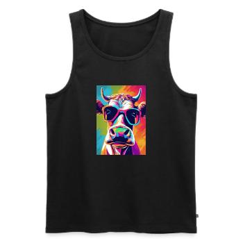 Bunte Kuh mit Brille - Männer Premium Bio Tank Top - Schwarz - Vorne - AI Model Male 178 light (178cm)