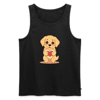 Valentine Golden Retriever Holding Heart - Men's Premium Organic Tank Top - black - Front - AI Model Male 178 light (178cm)