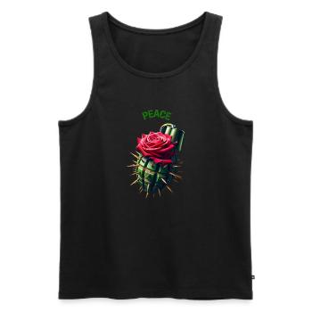 Peace War Pink Pomegranate Message Pacifist T-shirt - Men's Premium Organic Tank Top - black - Front - AI Model Male 178 light (178cm)