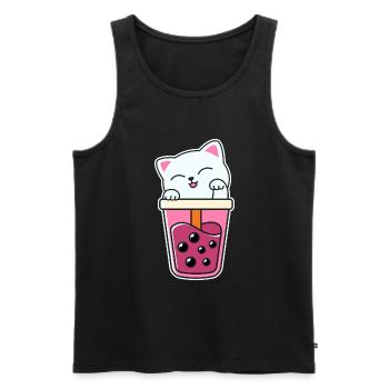 Süße Katze Kätzchen trinkt Boba Tea Bubble Tea - Männer Premium Bio Tank Top - Schwarz - Vorne - AI Model Male 178 light (178cm)