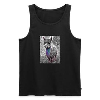 Schwarz-weißes Lama mit Brille - Männer Premium Bio Tank Top - Schwarz - Vorne - Michal (187cm)