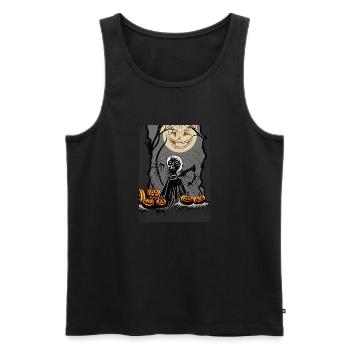 Scary and Mysterious Kid Playing with Pumpkins - Men's Premium Organic Tank Top - black - Front - Michal (187cm)