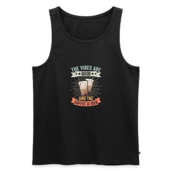 Rétro Les vibrations sont bonnes et le café est glacé - Débardeur bio Premium Homme - noir - Devant - Michal (187cm)