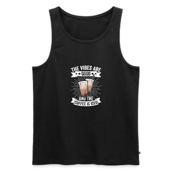 Drôle Les vibrations sont bonnes et le café est glacé - Débardeur bio Premium Homme - noir - Devant - Michal (187cm)