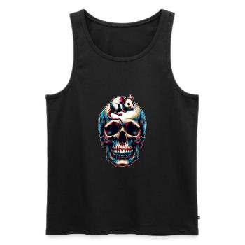 Skull mit süßer kleiner Maus auf der Stirn - Männer Premium Bio Tank Top - Schwarz - Vorne - AI Model Male 178 light (178cm)